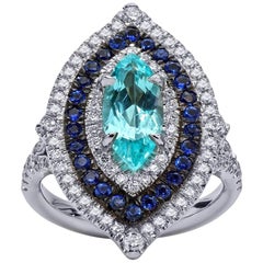 Anillo Mark Henry de turmalina paraiba brasileña, zafiro y diamantes de 1,52 quilates