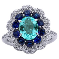 Mark Henry 1.56 Carat Paraiba Tourmaline and Blue Sapphire Cocktail Ring, 18k