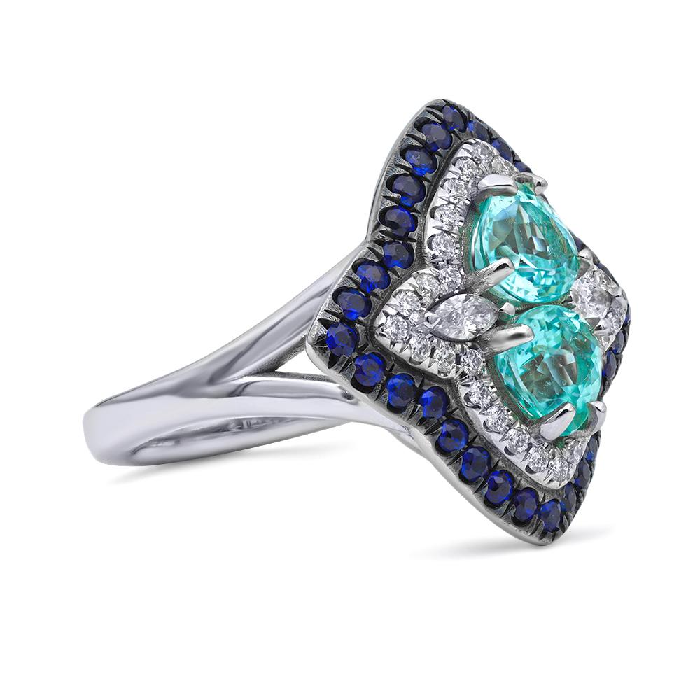 Modern Mark Henry 1.67 Carat Paraiba Tourmaline, Sapphire and Diamond Ring, 18 Karat