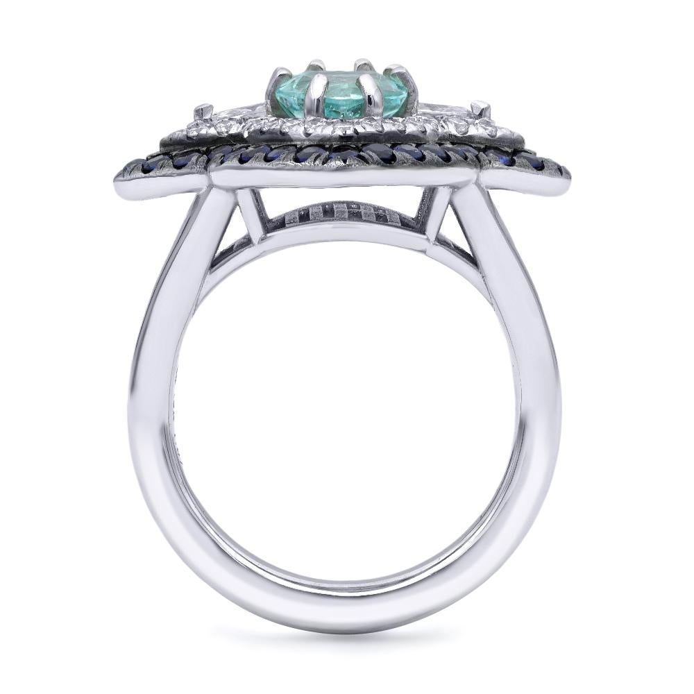 Pear Cut Mark Henry 1.67 Carat Paraiba Tourmaline, Sapphire and Diamond Ring, 18 Karat