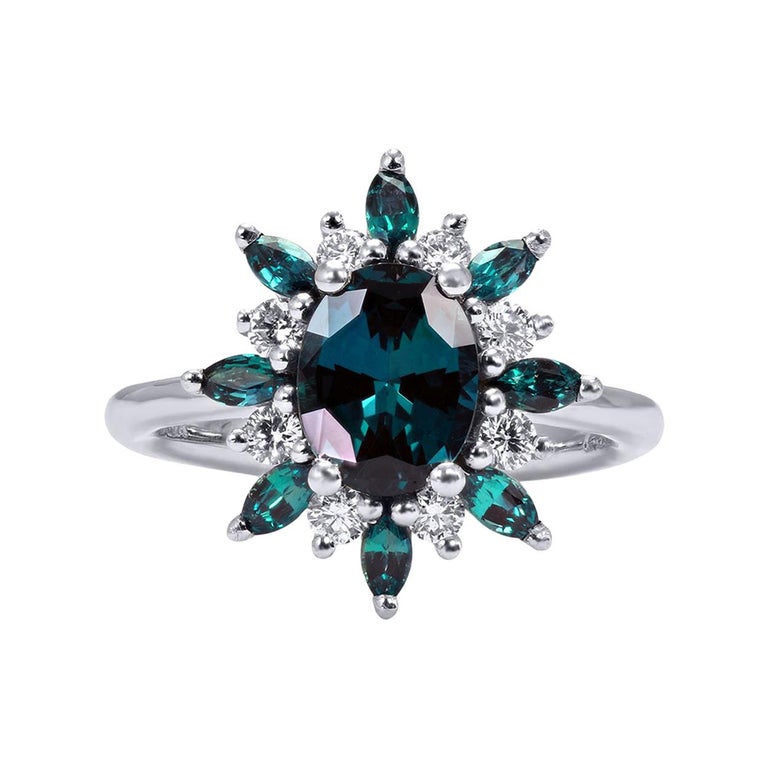 Certified Mark Henry 1.77 Carat Natural Brazilian Alexandrite and Diamond Ring  For Sale