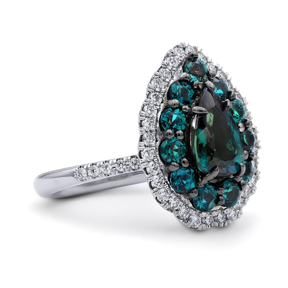 An alexandrite is prized for its natural ability to shift colors from a vibrant bluish-green under daylight to an alluring reddish-purple under incandescent light. As the Russian source depleted centuries ago, new sources have been discovered