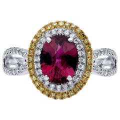 Mark Henry 1.82 Carat Rubellite, Yellow Diamond and Diamond Ring, 18 Karat
