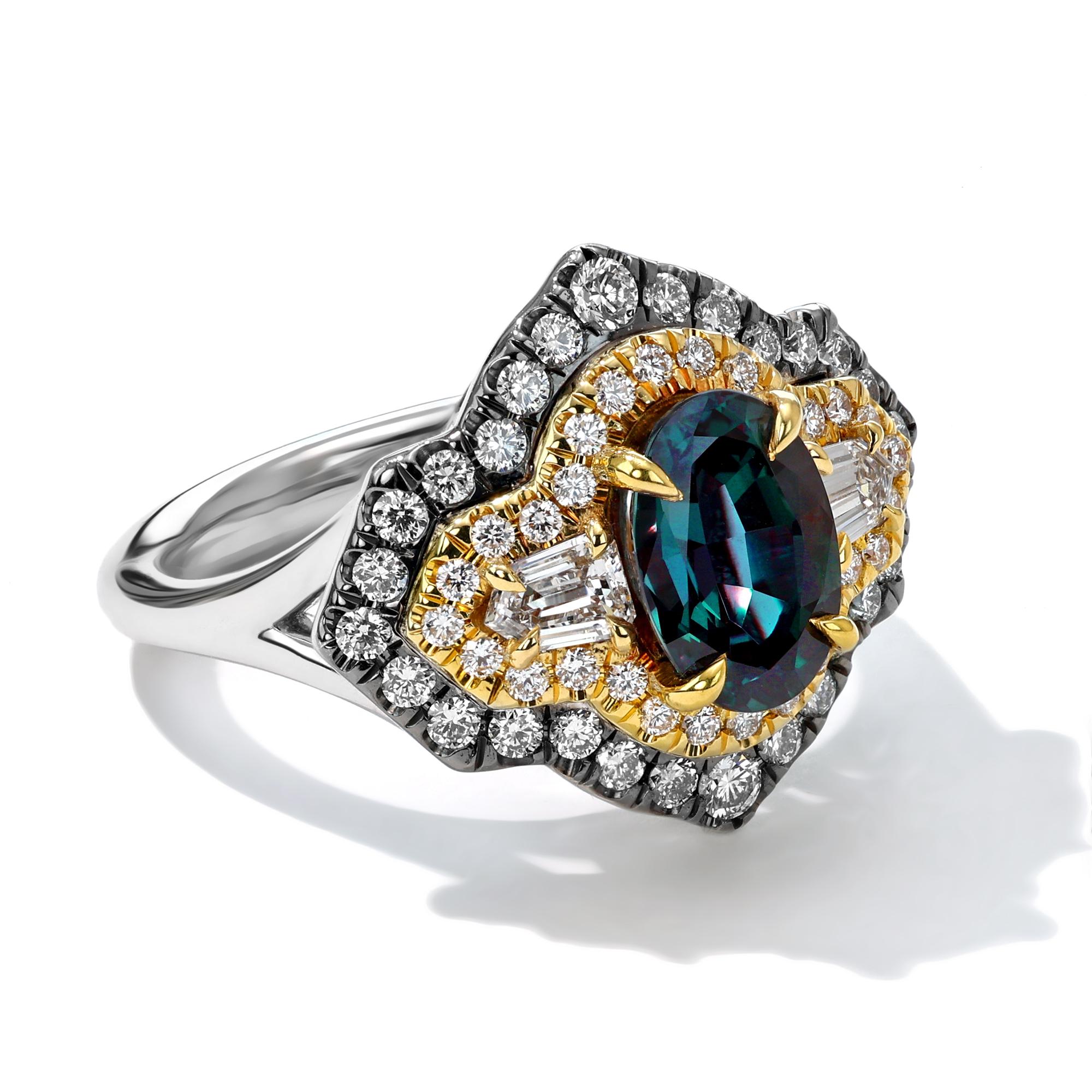Mark Henry 1.83 Alexandrite and Diamond Cocktail Ring In New Condition In New York, NY