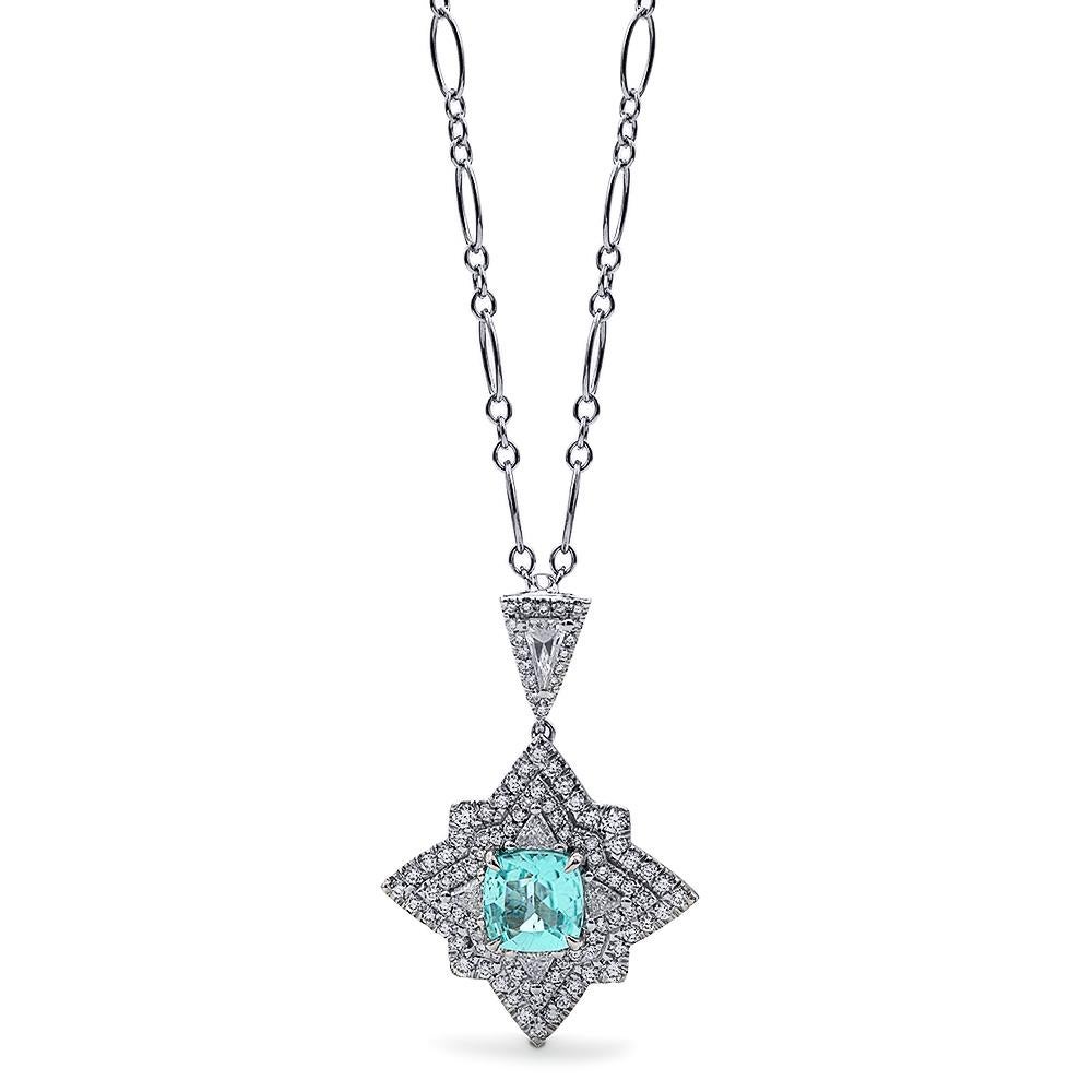 Certified Mark Henry 1.95 Carat Paraiba Tourmaline and Diamond Pendant In New Condition In New York, NY