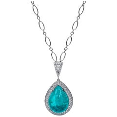 Antique Mark Henry 21.74 Carat Cabochon Paraiba Tourmaline and Diamond Necklace 18 Karat