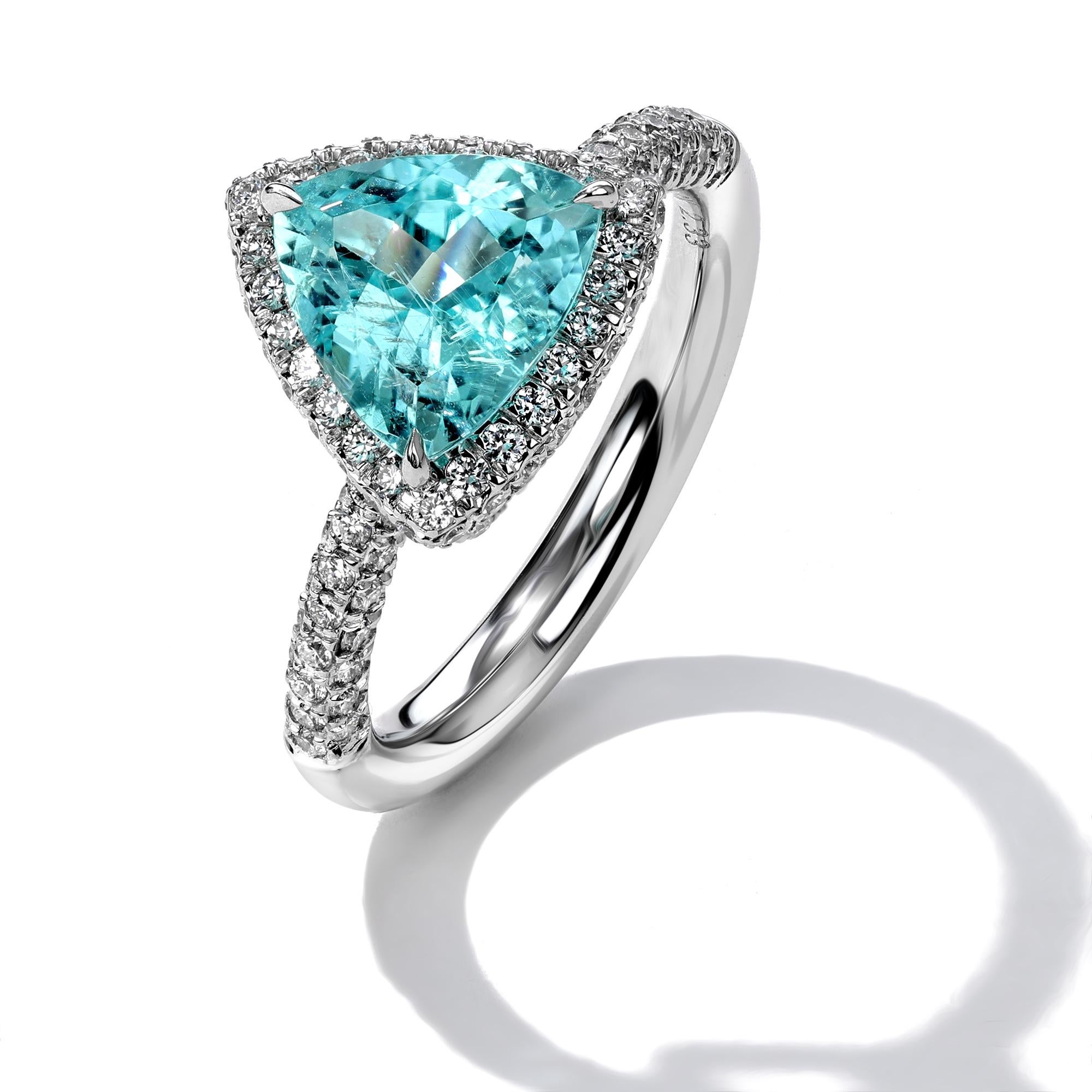 Metal: 18kt Gold
Paraiba Center Stone Weight: 2.33 ct.
Round Diamond Weight: 0.74 ct.
*Paraiba is Mozambique Origin

Mark Henry only selects breathtaking Paraiba that exhibit electrifying hues that range from green to blue

Paraíba tourmaline has