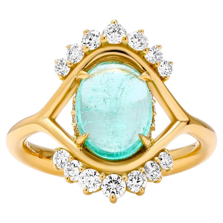 Mark Henry 2.43 Carat Paraiba Tourmaline Cabochon and Diamond Cocktail Ring For Sale