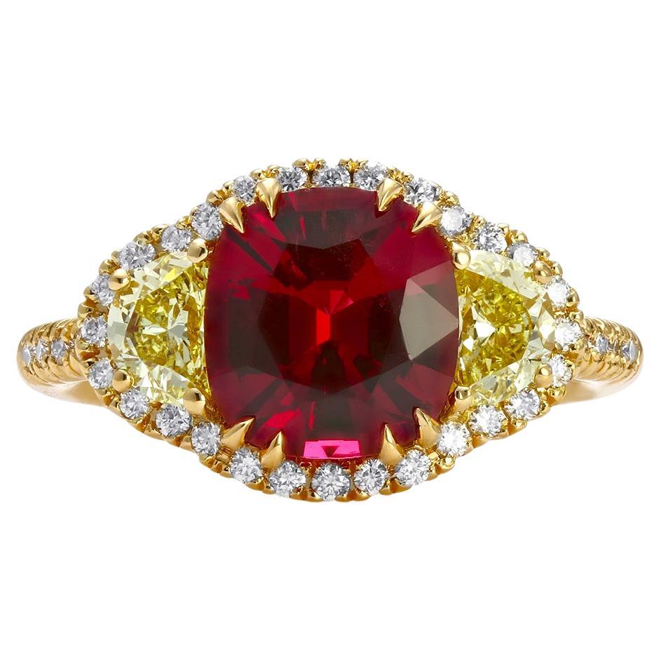 Mark Henry 2.71 Carat Red Spinel and Fancy Yellow Diamond Ring, 18 Karat