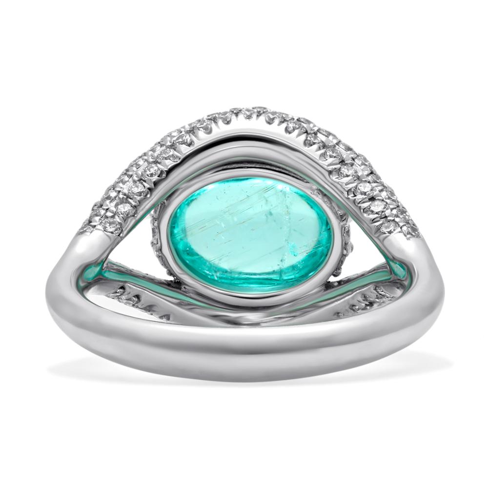 Cabochon Mark Henry 3.39 Carat Paraiba Tourmaline and Diamond Cocktail Ring For Sale