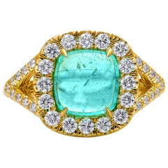 Mark Henry 4.24 Carat Cabochon Paraiba Tourmaline and Diamond Ring, 18 Karat