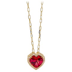 Mark Henry 6.00 Carat Heart Shaped Rubellite Tourmaline and Diamond Necklace