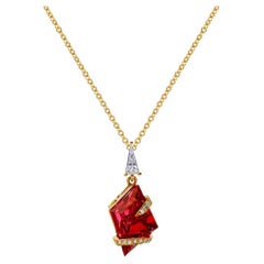 Mark Henry 7.14 Carat Rhombus Fantasy Cut Rubellite and Diamond Pendant, 18k