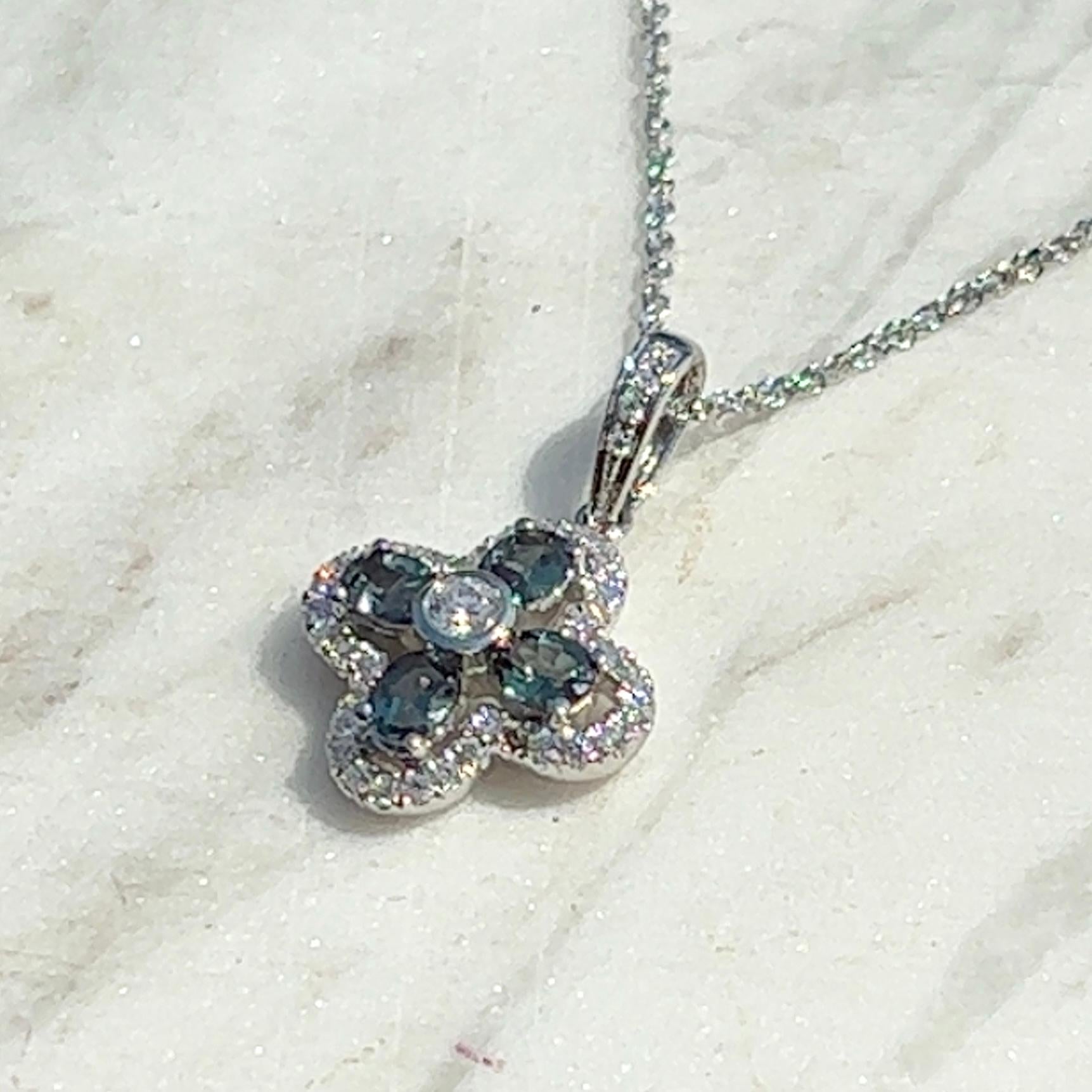 Mark Henry Alexandrite and Diamond Pendant Necklace in 18k White Gold In Good Condition In Towson, MD