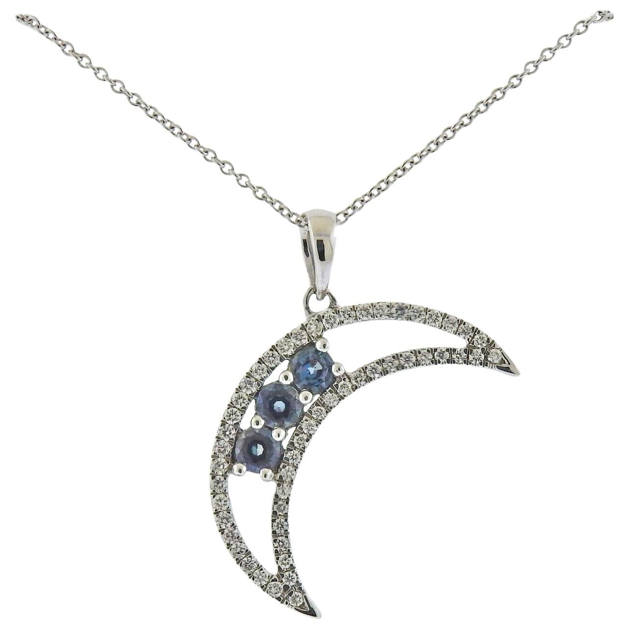 Mark Henry Alexandrite Diamond Gold Half Moon Pendant For Sale