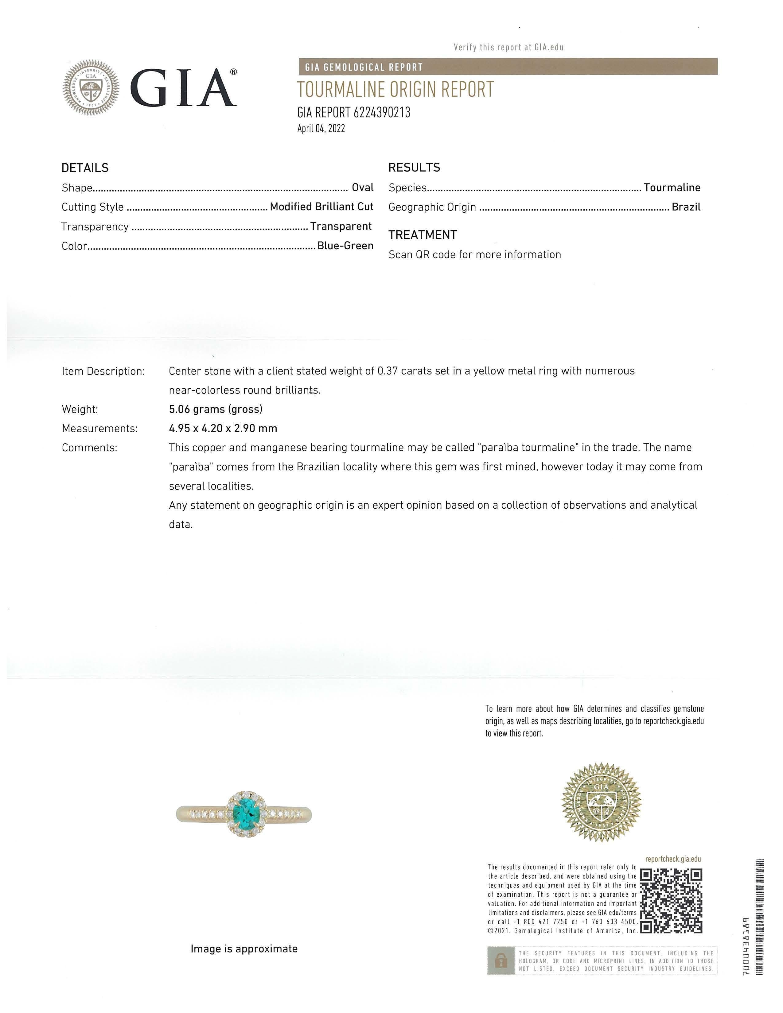 Henry GIA-zertifiziert 0,37 Ct. Brasilianischer Paraiba-Turmalin-Ring, 18 Karat Damen im Angebot
