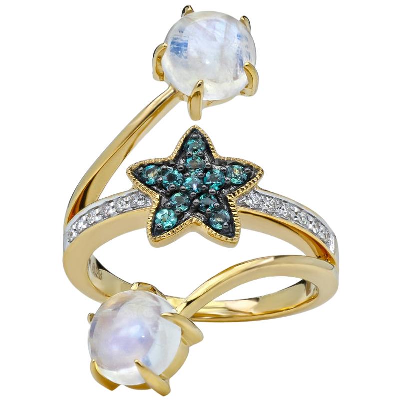 Mark Henry Natural Brazilian Alexandrite, Moonstone and Diamond Ring, 18 Karat