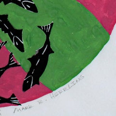 "Un giro di pesce", linoleografia originale AP 1/1 firmata da Mark Herrling