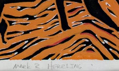 "Wary Warf, " Original Linocut Landscape with Animals AP signed by Mark Herrling