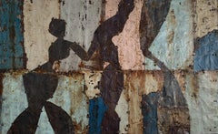 Used Abstract Rusted Metal Composition "Broken Forms in Blue"