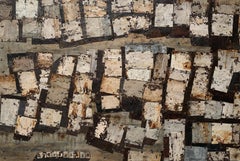 Grande composition abstraite en métal rouillé « Aerial View of Shacks: Study 1 »