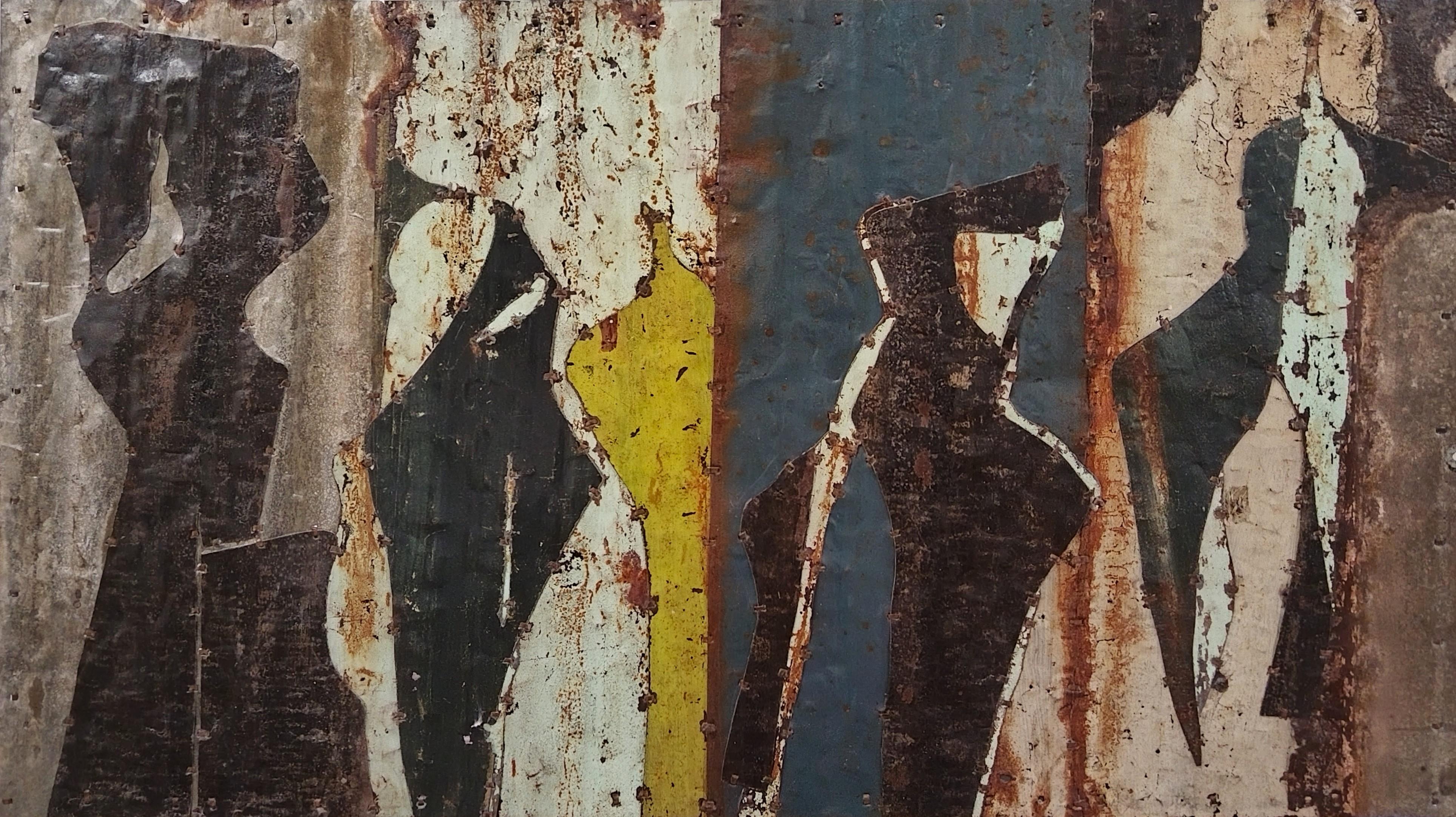 Figurative Painting di Mark Hilltout - Composizione astratta in metallo arrugginito di grandi dimensioni "De Stahl Study 3