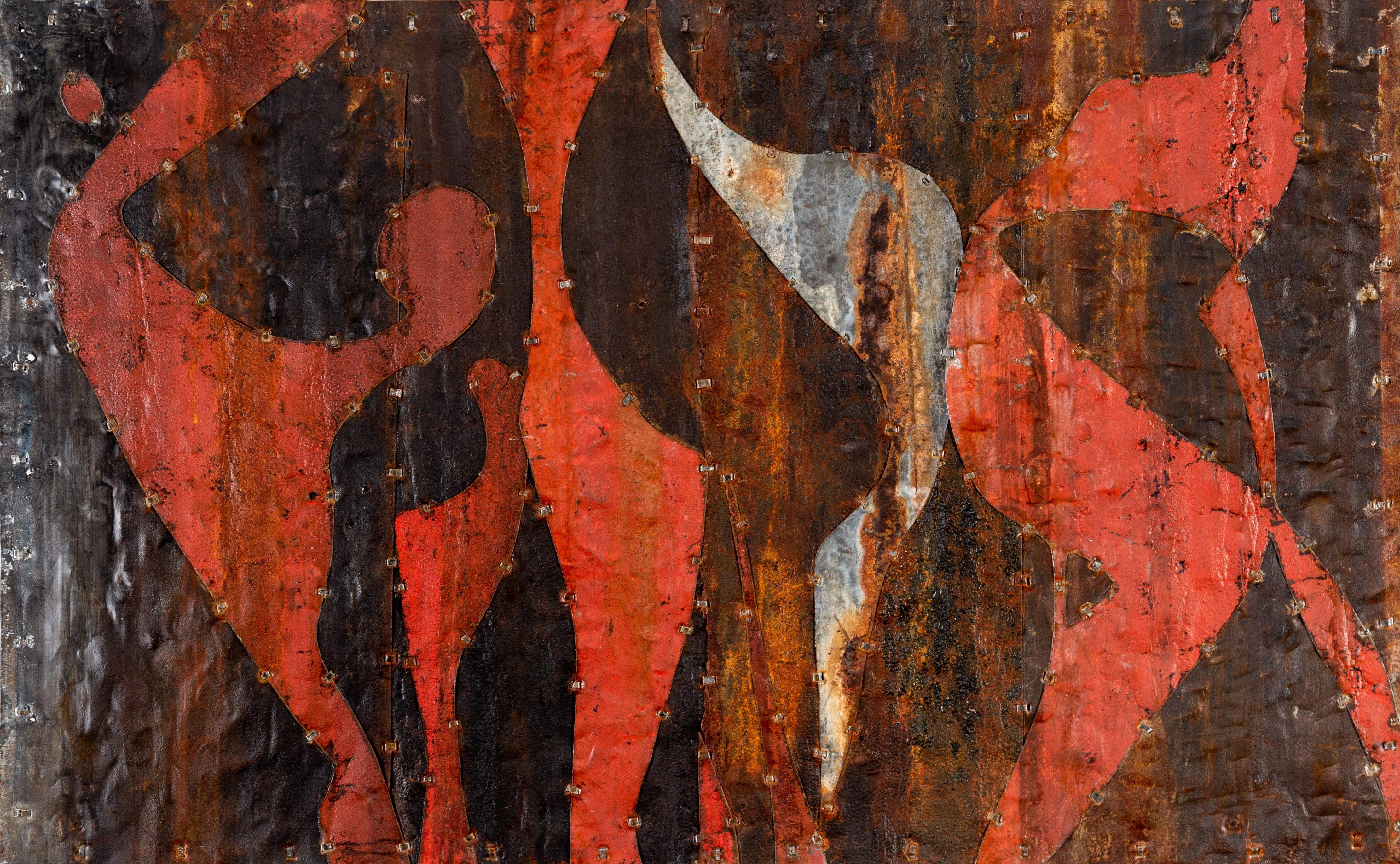 Mark Hilltout Abstract Painting - Large Abstract Rusted Metal Composition "Red Matisse Study"