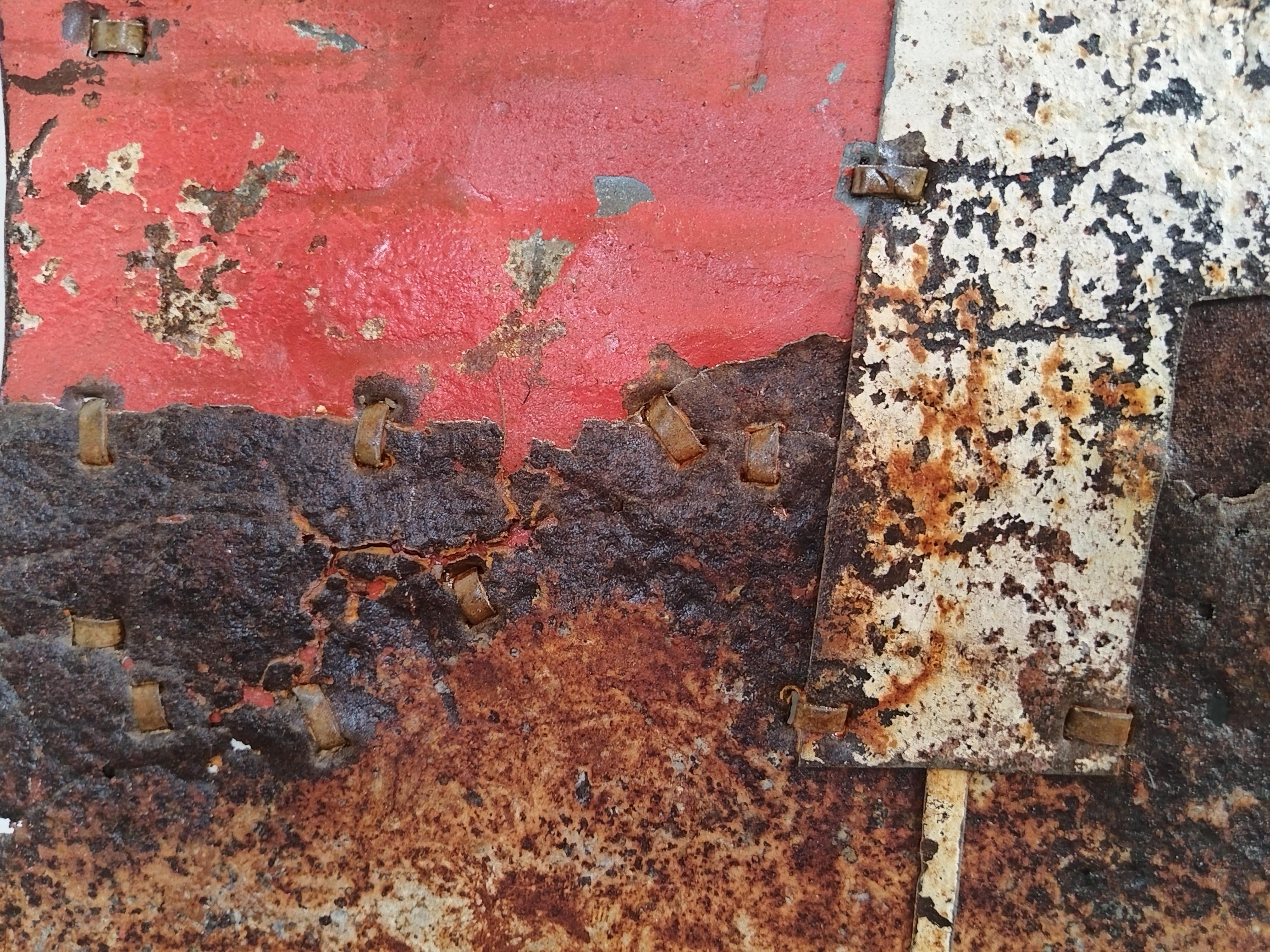 Large Red and Brown Abstract Rusted Metal Composition 