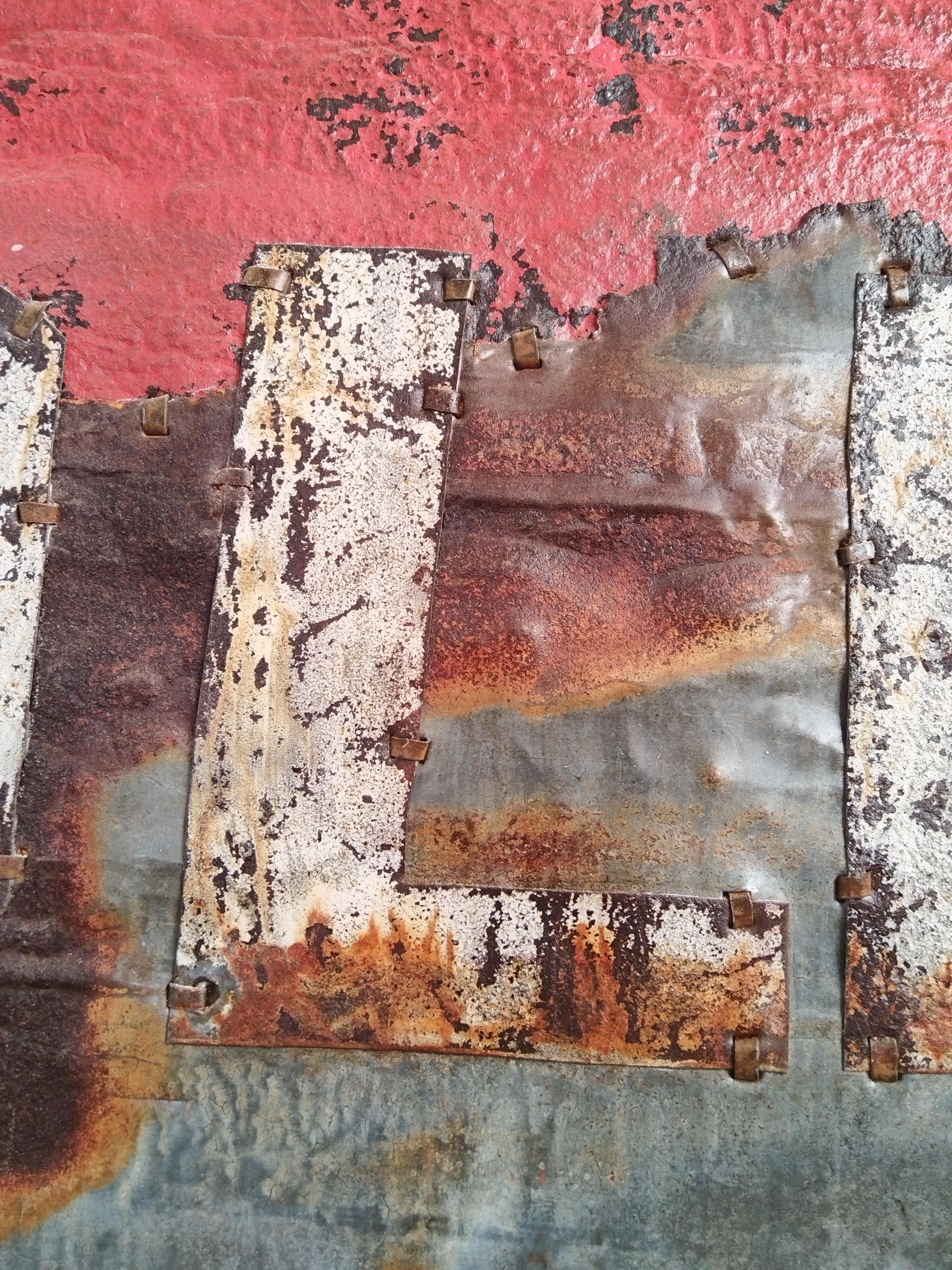 Large Red and Brown Abstract Rusted Metal Composition 