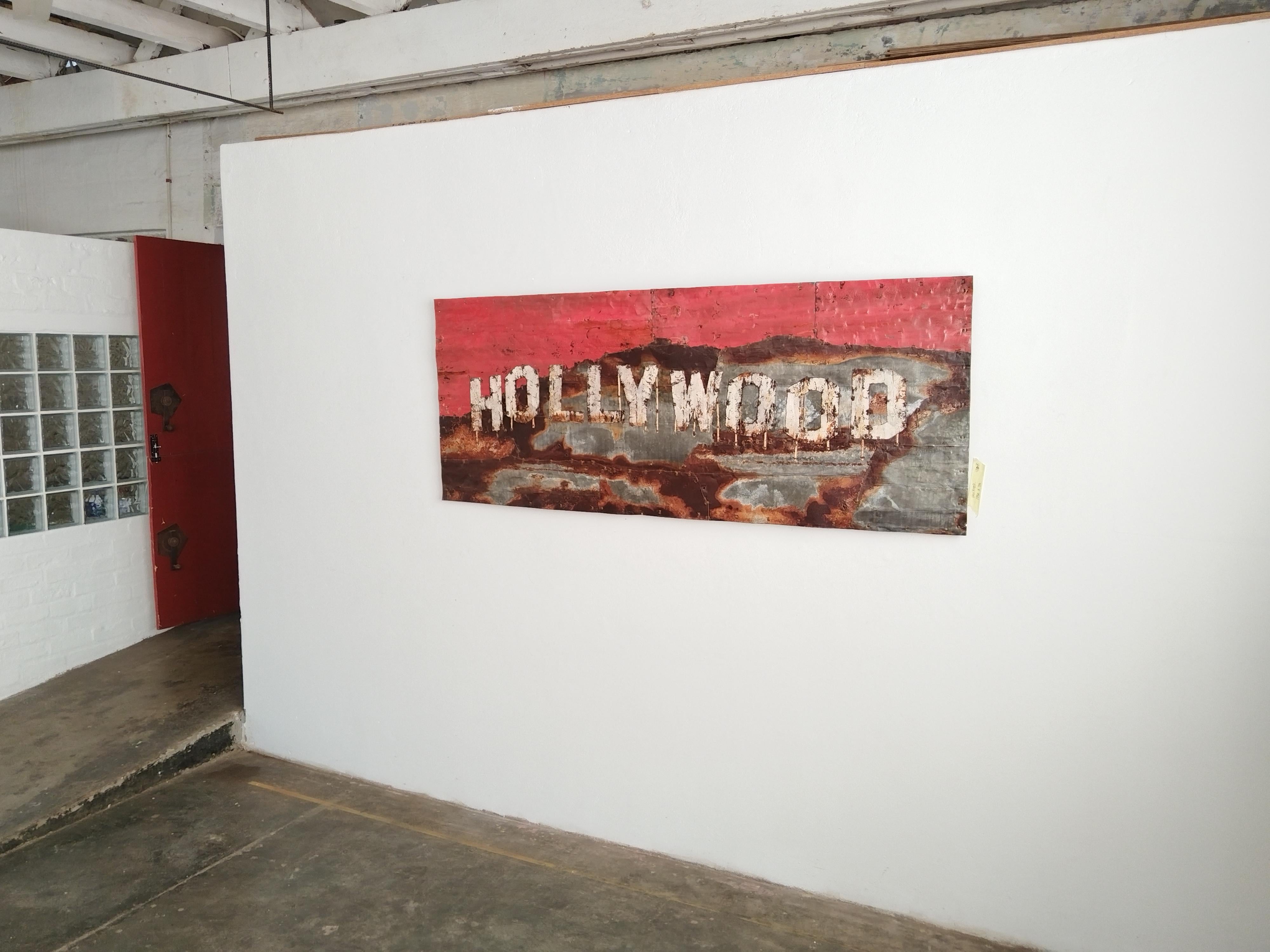 Large Red and Brown Abstract Rusted Metal Composition 