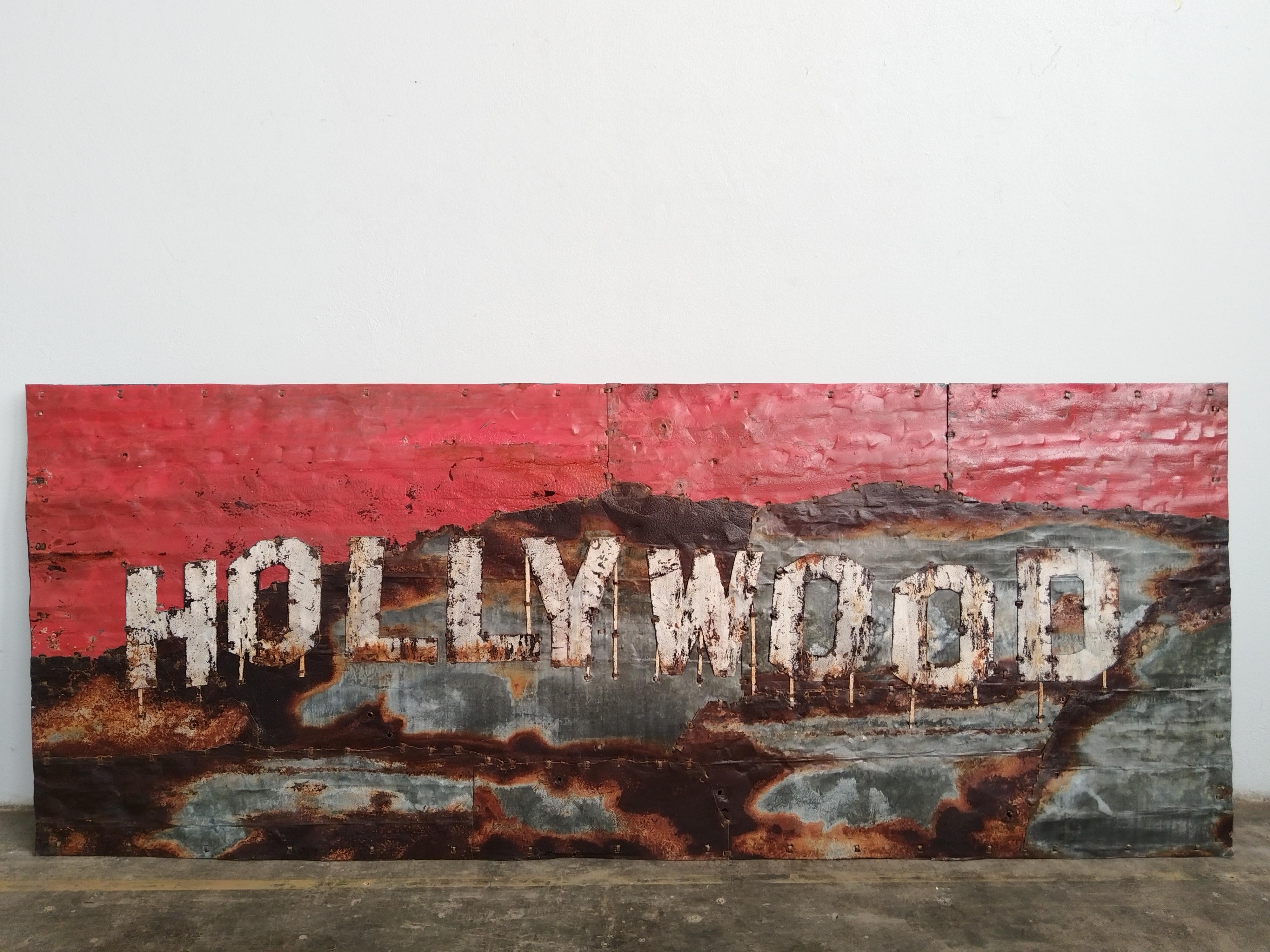 Large Red and Brown Abstract Rusted Metal Composition 