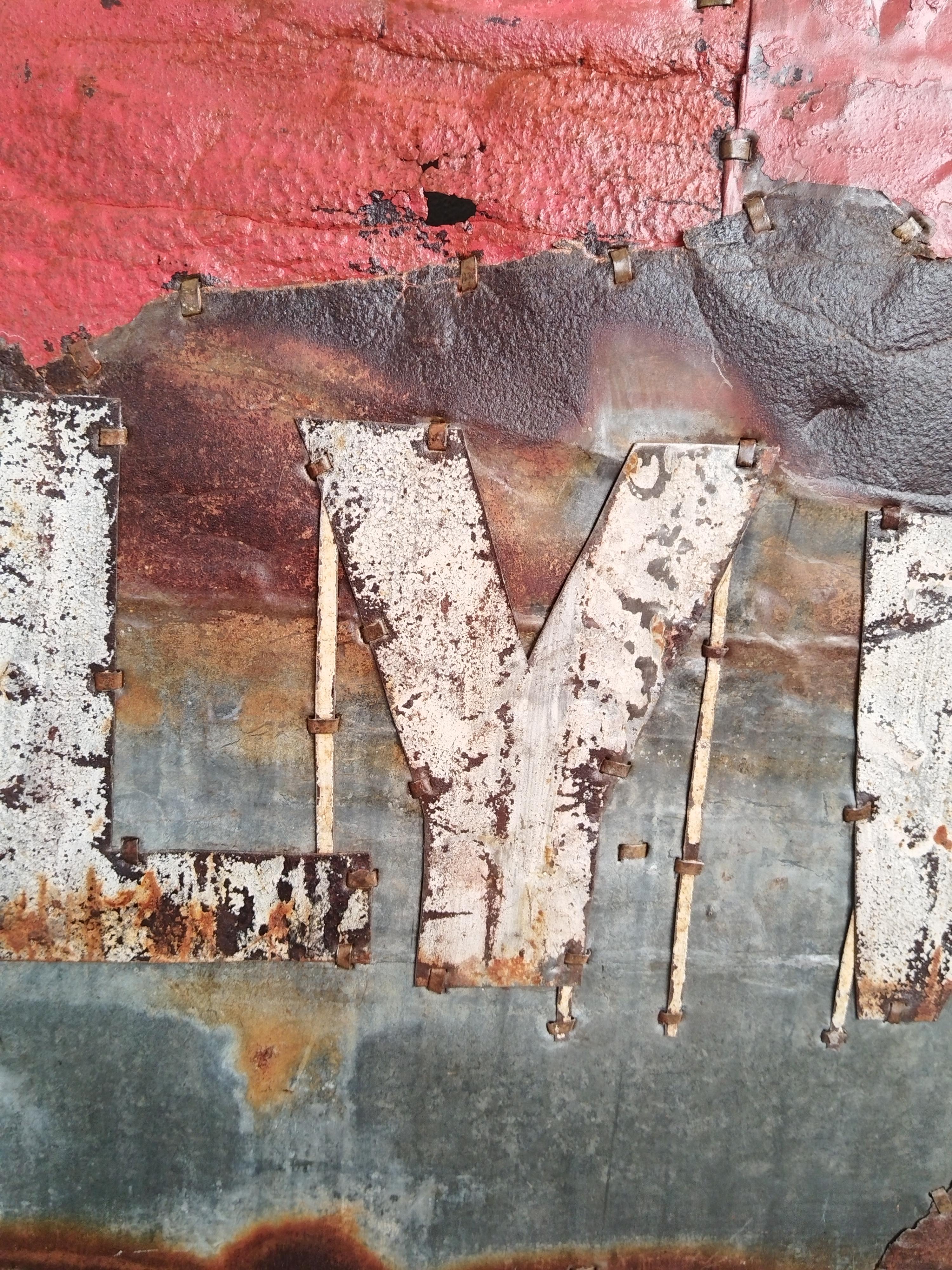 Large Red and Brown Abstract Rusted Metal Composition 