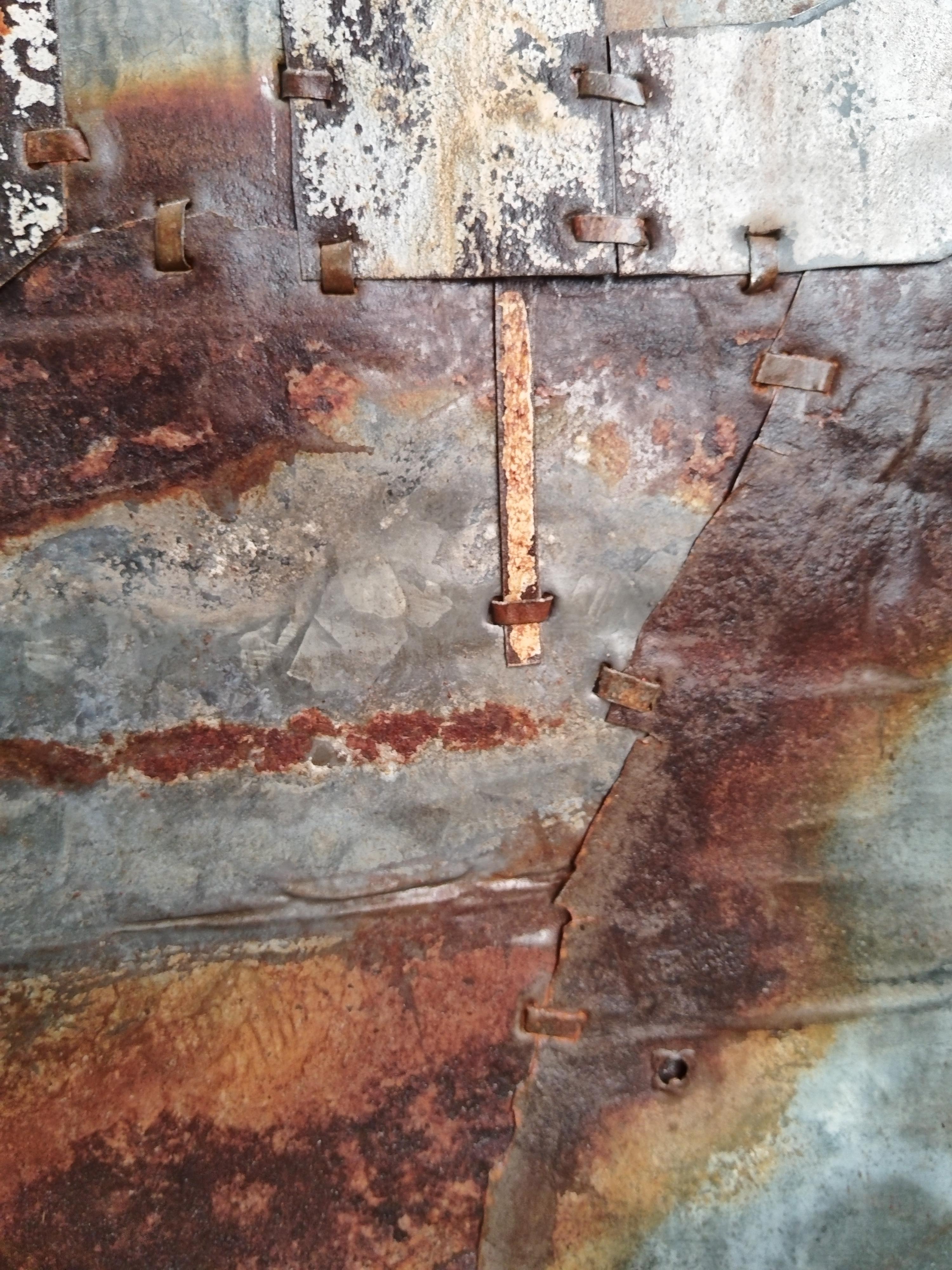 Large Red and Brown Abstract Rusted Metal Composition 