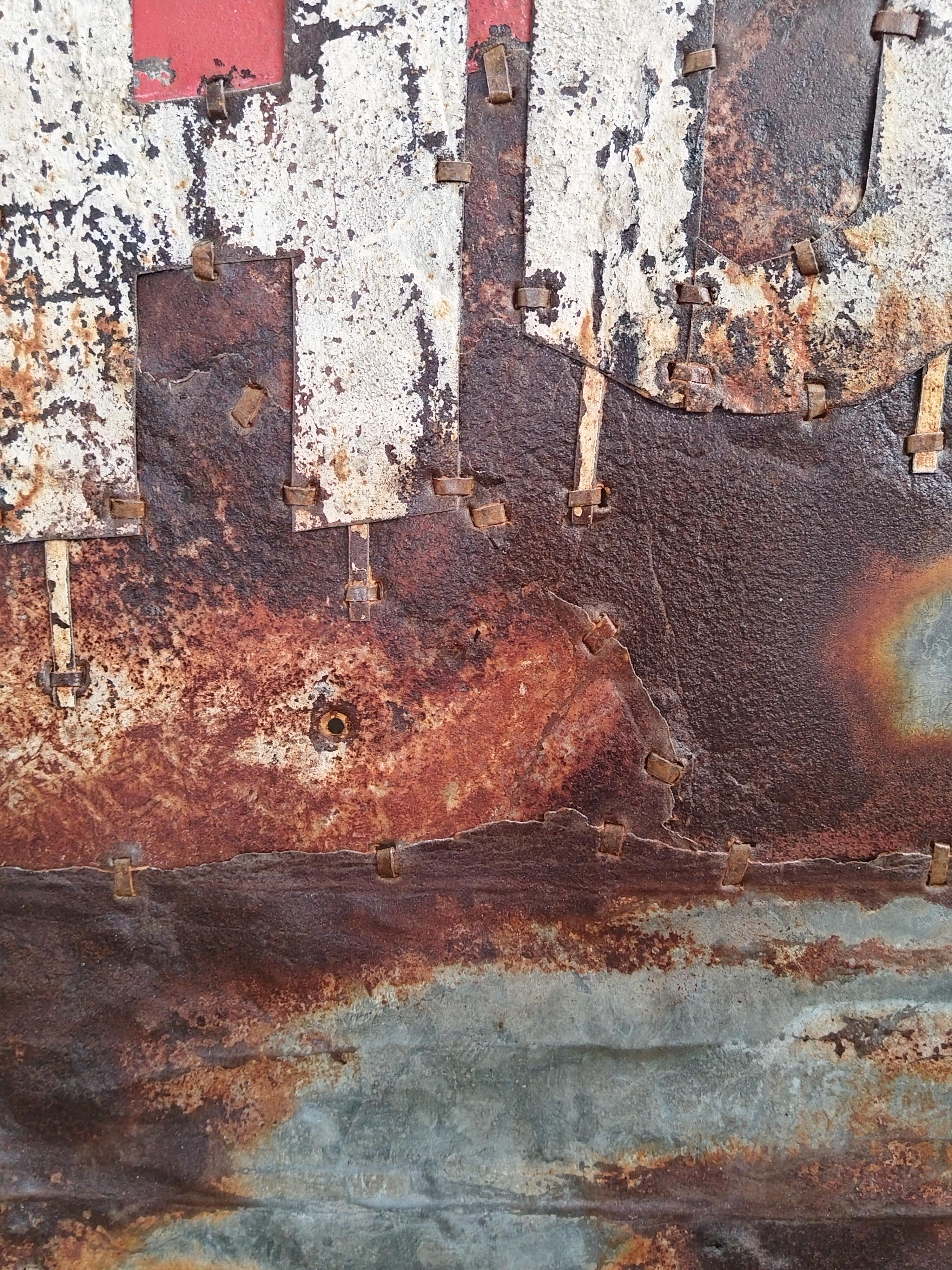 Large Red and Brown Abstract Rusted Metal Composition 