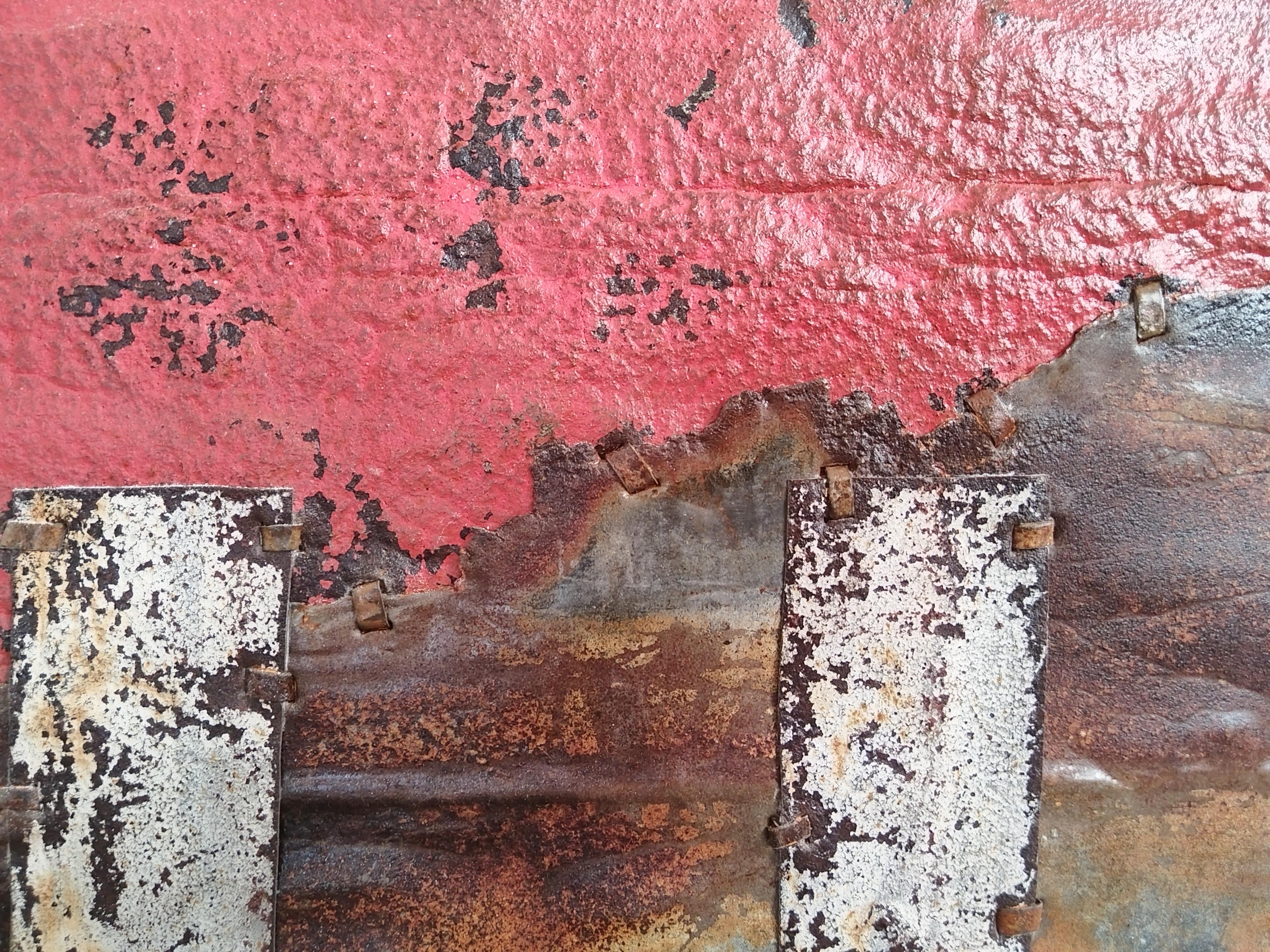 Large Red and Brown Abstract Rusted Metal Composition 