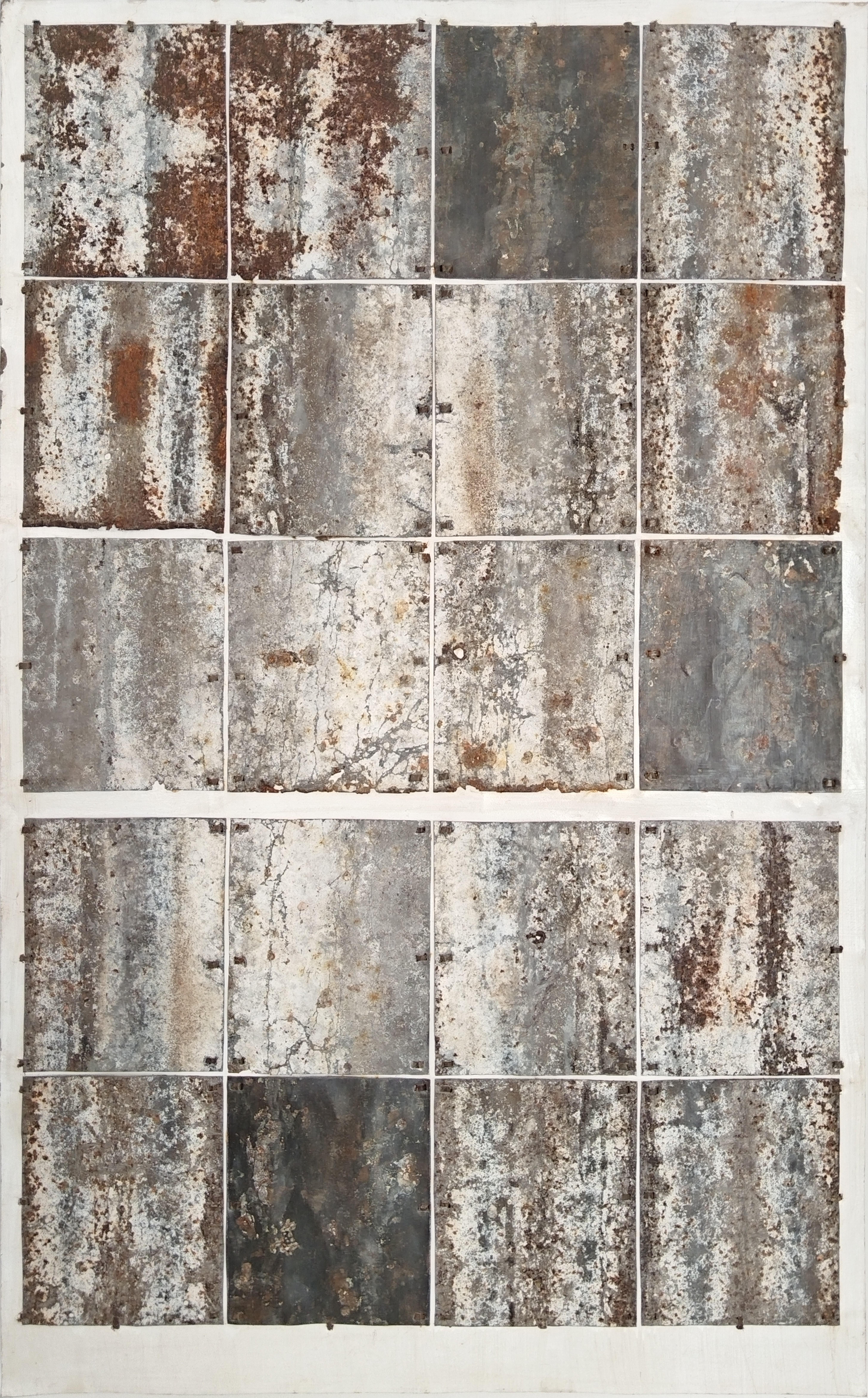 Mark Hilltout Still-Life Painting - Unique Rusted Metal Composition "Window on the Wall"