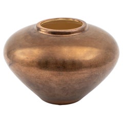 Mark Hines Contemporary Raku Art Pottery Bronze Glaze Vase