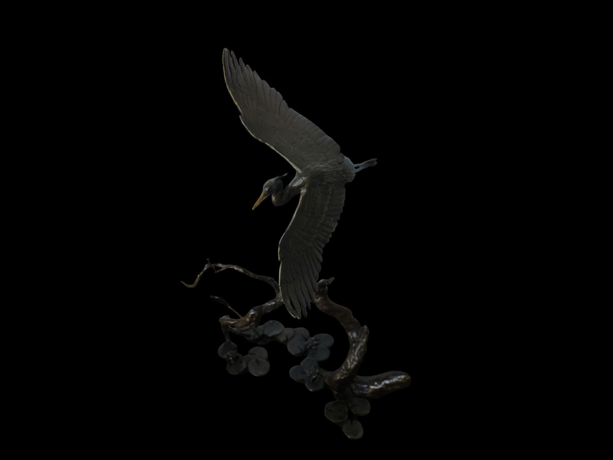 Great Blue Heron - Gold Still-Life Sculpture by Mark Hopkins