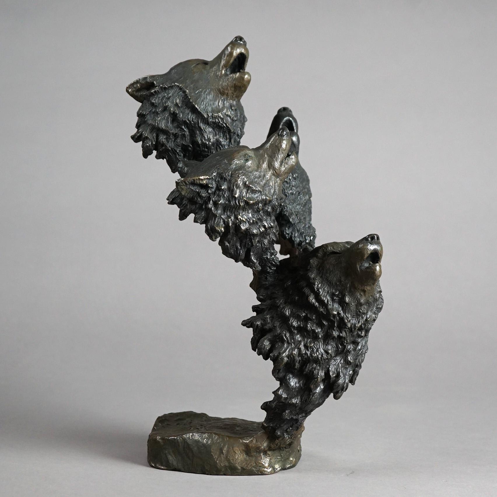 Mark Hopkins Bronze Figural Wolves Sculpture, 