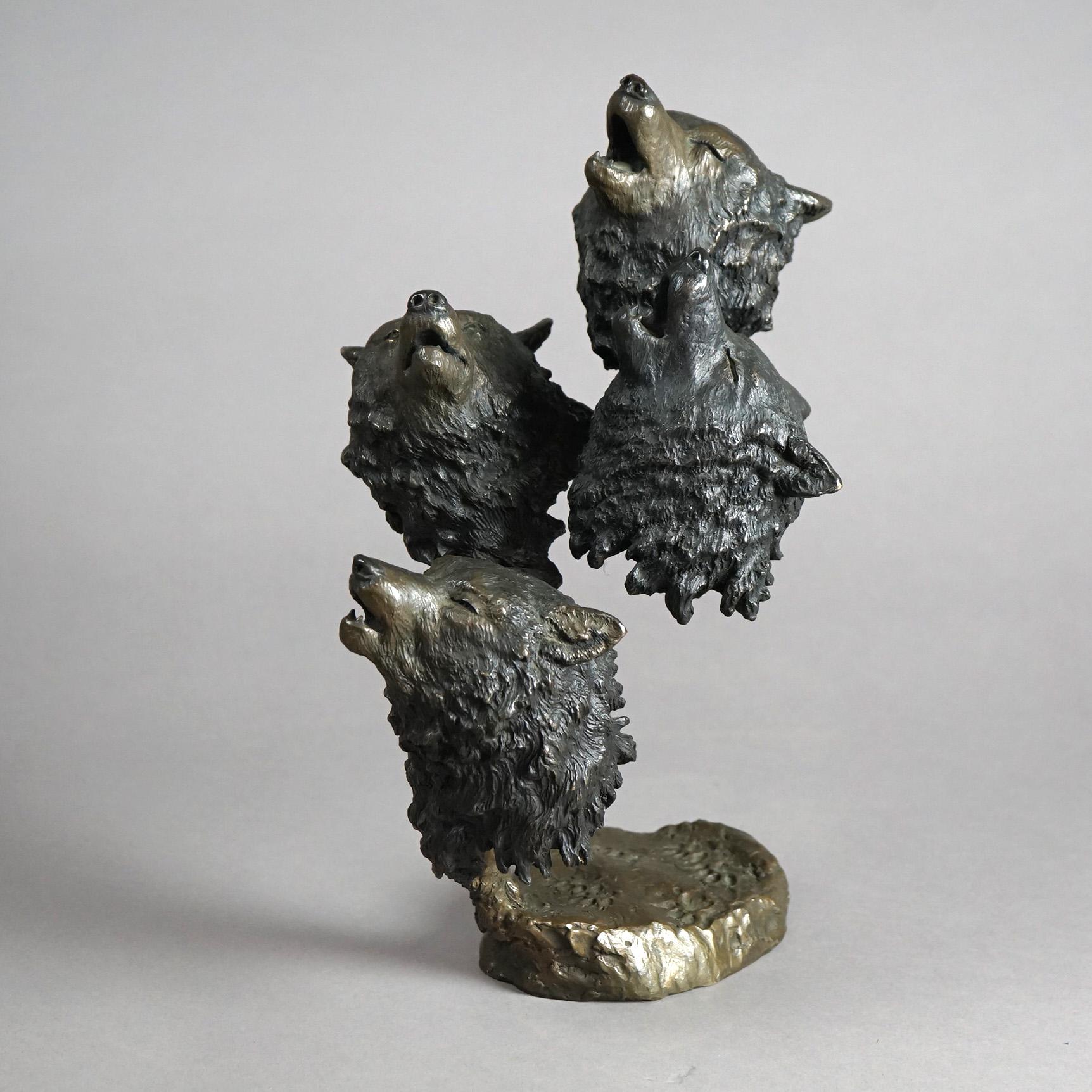 Mark Hopkins Bronze Figural Wolves Sculpture, 