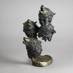 Mark Hopkins Bronze Figural Wolves Sculpture, "Natural Harmony", 20th C