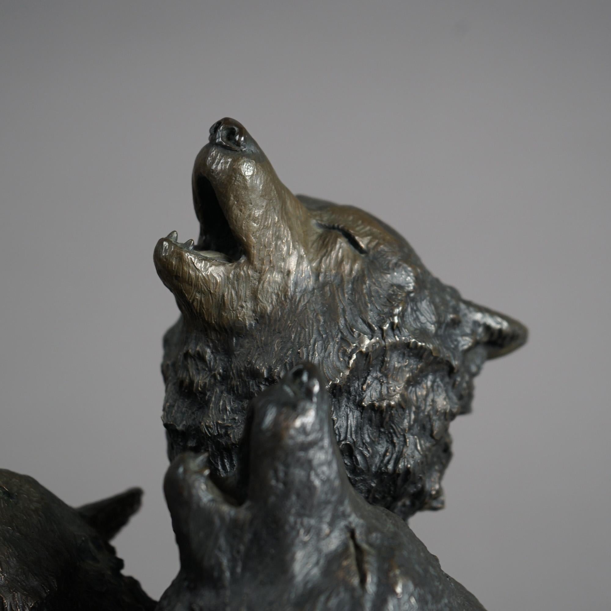 Cast Mark Hopkins Bronze Figural Wolves Sculpture, 