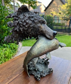 Mark Hopkins Bronze Fishing Grizzly Bear Rainbow Trout #98/450 Sculpture