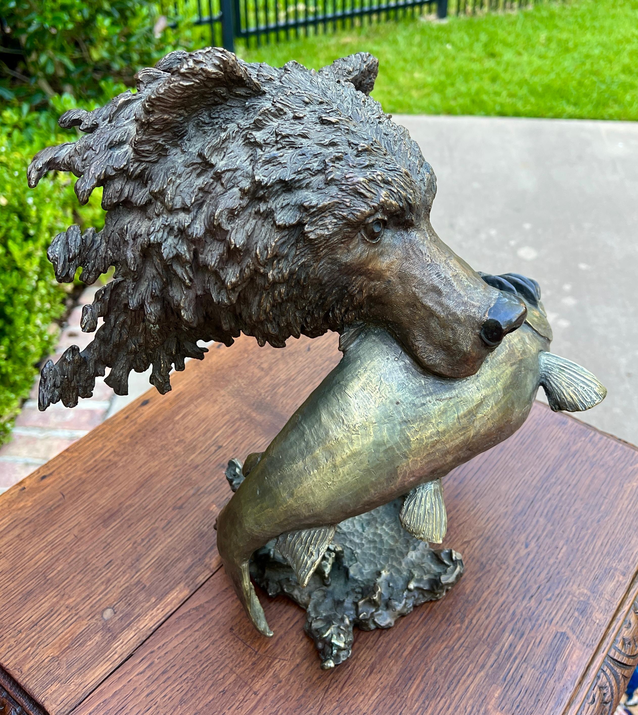 Rustic Mark Hopkins Bronze Fishing Grizzly Bear Rainbow Trout #98/450 Sculpture