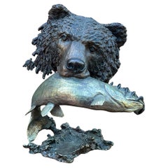 Mark Hopkins Bronze Fishing Grizzly Bear Rainbow Trout #98/450 Sculpture