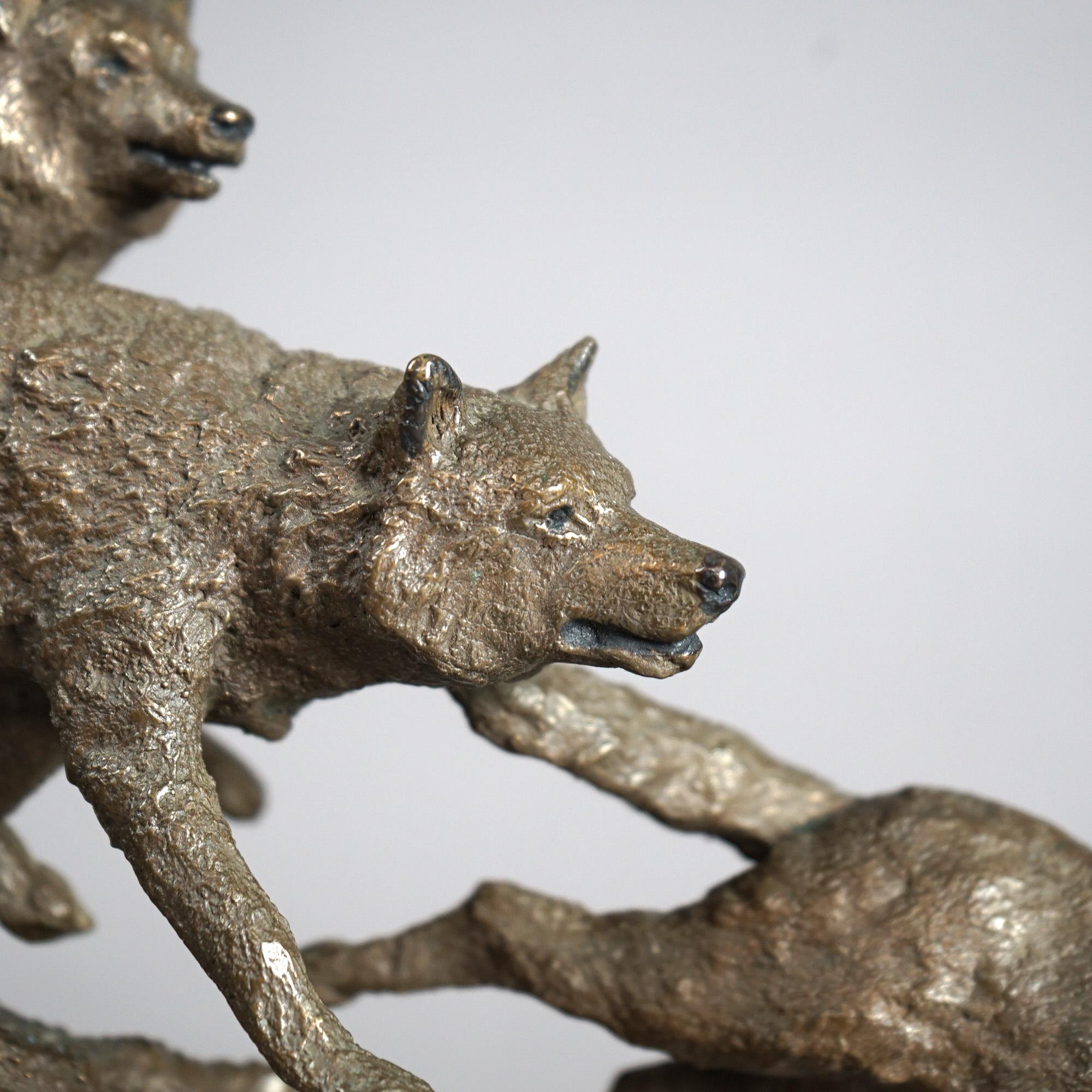 Mark Hopkins Bronze Figural Nesting Wolves Sculpture, Artist Signed and Numbered 