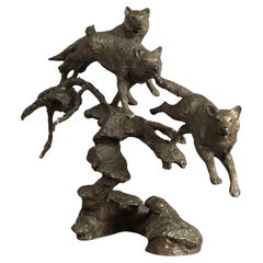 Mark Hopkins Cast Bronze Figural "Nesting Wolves" Sculpture 20th C