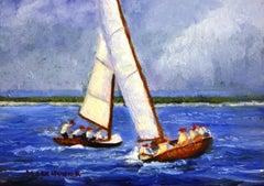 A-Cats Racing on Barnegat Bay, Painting, Oil on MDF Panel