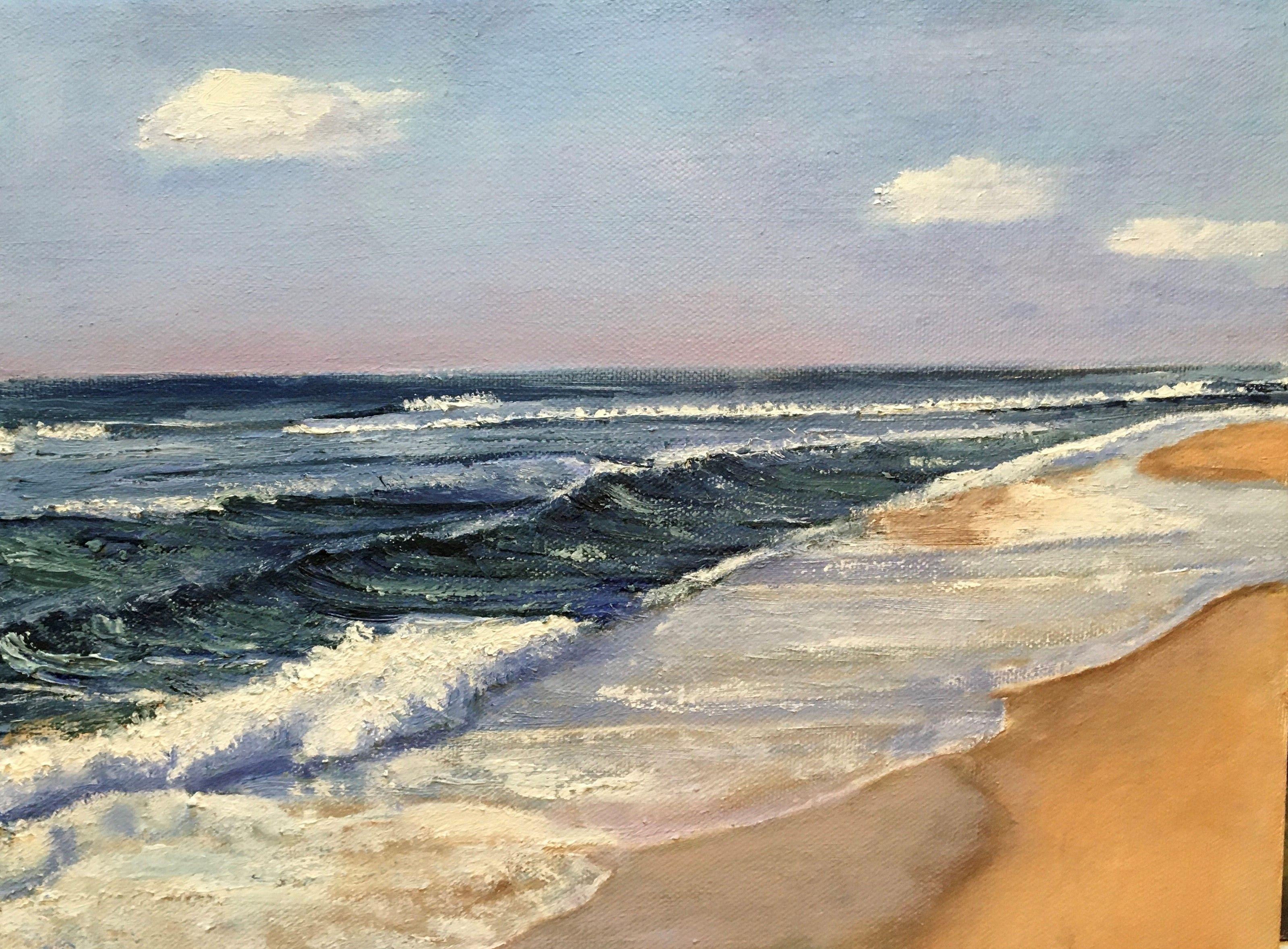 Beach and surf study for a possible larger painting. Framed and ready to hang. 3" Plein Air espresso frame is black with brown undertones and a gold accent. Free shipping in Continental United States.  :: Painting :: Realism :: This piece comes with