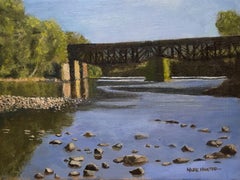 Peinture, huile sur panneau de MDF représentant le fleuve Delaware à Easton